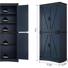 71in Farmhouse Tall Storage Cabinet With 5 Layers Adjustable Shelves,Kitchen Pantry Storage Cabinet With 4/6 Barn Doors,Storage Cabinet For Kitchen, Dining Room, Bathroom, Living Room - Blue - View 7