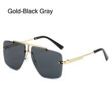 Men's Square Rimless  With Double Bridge And Frame, With Protection And Gradient Lenses - Gold-tea - View 3