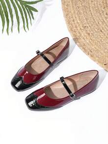 JiaYunNvXie New Low Vamp Soft Sole Mary Jane Shoes Commuter Versatile One-Strap Flat Women's Shoes - Burgundy - View 8