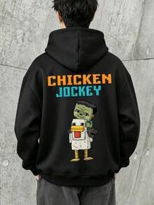 Young Boy Cartoon Pattern Warm Sweatshirt - Black - View 1