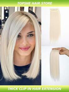 Women's Thick Invisible Clip-In Hair Extensions - Synthetic Hair Pieces, Short Straight Voluminous, Platinum Blonde & Multi-Color Options, Suitable For Thin Hair And Daily Styling - White - View 10