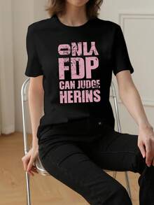 Y2K風格舒適女款短袖T恤，黑色復古水洗字母印花T恤，夏季寬鬆休閒上衣 - 黑色 - 查看 6