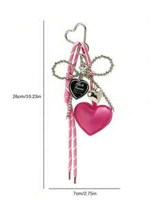 極簡時尚可愛包包吊飾，心形裝飾配銀色珠子與蝴蝶結，適合日常搭配及作為包包吊飾鑰匙圈禮物 - 玫紅色 - 查看 4