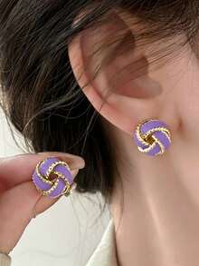 3 Pairs Niche Vintage Personalized Versatile Premium Exquisite Cute Sweet Unique Geometric Twist Set Earrings Studs Ear Jewelry Suitable For Women Daily Commute Date Banquet Vacation Wear - Multicolor - View 2