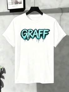 Camiseta de verano para hombre 2026: Camiseta blanca con estampado de logotipo graffiti, algodón suave, cuello redondo, ajuste cómodo, estampado gráfico único, nueva llegada - Blanco - Ver 2
