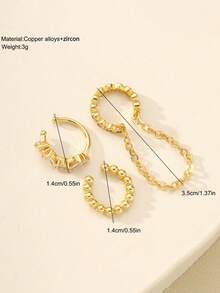 3pcs/Set Shiny Cubic Zirconia Chain Ear Clips Earrings, Multi-Layer Stackable Earrings, Suitable For Women's Daily, Date, Party Wear - Gold - View 5