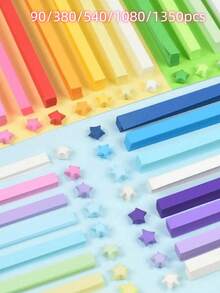90/380/540/1080/1350 Pcs Origami Stars Paper Strips Handmade Home Cards Gift Party Decoration Craft Decoration Intellectual Paper Folding Lucky Star, Five-Pointed Star - Multicolor - View 2