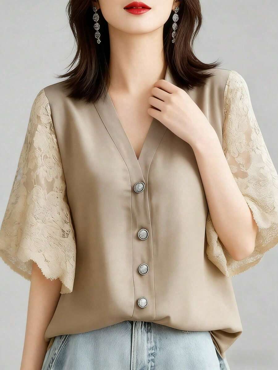 Women Blouses & Shirts - Khaki - View 1