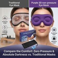 3D Contoured Blackout Sleep Mask Set With Earplugs & Pouch, Zero Eye Pressure Eye Mask For Deep Sleep, Travel, Yoga & Pilates Meditation - 紫色四件套 - 查看 5