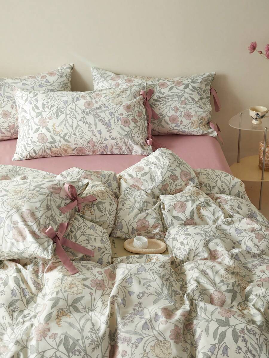 3pc Elegant Bow Pillowcase Minimalist Colorblock Print Duvet Cover Set Combination 2 Pillowcases + 1 Duvet Cover (Excluding Bed Sheet) Machine Washable All Seasons