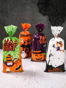 25/50/100 Stücke Halloween Süßigkeiten Tüten, Geschenktüten mit Geist & Hexe & Kürbis Muster, Halloween Geschenkverpackungstüten, Halloween Dekorationen, Party Geschenktüten, Süßigkeiten Tüten, Halloween Trick oder Treat Dekorationen, Halloween Party Dekorationen, Heimdekoration, Partyzubehör, Herbst Dekorationen - Verschiedenfarbig - Übersicht 10