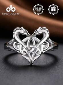 1 pieza Anillo de Plata de Ley 925 con Doble Dragón Guardián Celta, Anillo Trenzado con Nudo Celta Vintage, Unisex, Adecuado para Uso Diario, Anillo de Moda Personalizado, Regalo Perfecto para el Día de San Valentín, Día de la Madre, Festival de Música, Viene con Caja de Regalo - Dragones Gemelos Celtas - Ver 3