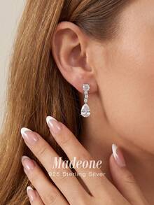 MADEONE 1 Pair Elegant 925 Sterling Silver Cubic Zirconia Teardrop Earrings, Suitable For Women's Daily Wear, Also Can Be Used As Party Or Evening Gift - Style 1 - View 7