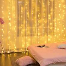 LED Garland Curtain Lights, 8 Modes, USB Powered, With Remote Control, Fairy String Lights, Perfect For Wedding, Christmas And Holiday Home Decor. - Yellow - View 3
