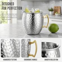 1 Pc 304 Stainless Steel Moscow Mule Mug 550ml, Hammered Gold/Silver/Rose Gold Cocktail Cup, Heavy Duty Metal Beer Mug For Bar, Kitchen, Outdoor Travel - Multicolor - View 4