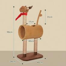 98cm Cat Tree, Deer Design, With Cave, Ball And Brown Jute Posts - 棕色 - 查看 6