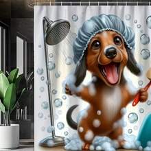 Charming Scenery, Soft & Waterproof Shower Curtain With Cute Cartoon Design - Includes Hooks, Perfect For Bathroom Decor - Baby Blue - View 4