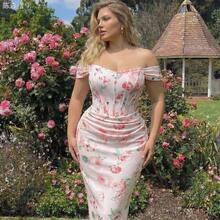 jianchaimaoyi02  MOD Vestido ajustado con estampado floral rosa fuera del hombro para mujer de talla grande, vestido de corset, vestido formal floral, - Multicolor - Ver 5