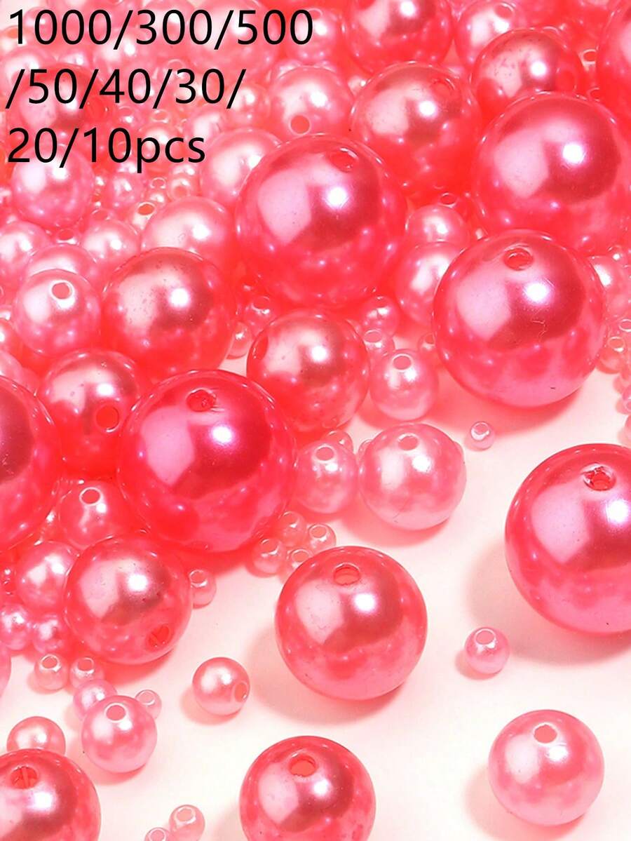 1000/300/500/50/40/30/20/10顆/包 ABS仿珍珠直孔散珠 淡粉色珍珠 3-20mm 用於製作手鍊、耳環、項鍊 DIY
