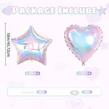 14pcs 18IN Transparent Star And Heart Foil Balloons, Iridescent Clear Accessory Balloons For Mermaid Frozen Birthday Wedding Party - View 2