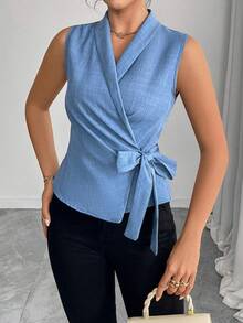 Plain Sleeveless Vest With Drawstring Summer 2026 - 藍色 - 查看 7