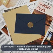 16pcs Multicolor Linen Texture Gift Envelopes With Letter Paper And Wax Seal, Vintage Invitation Envelopes For Cards And Wedding Invitation - A - View 12