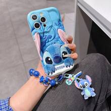 Disney Has Authorized, Phone Case - Chain Set, The Stitch Lilo & Stitch 3D Phone Case Plus A Silicone 3D Stitch Bracelet With Metallic Ring Removable Bracelet, Stitch And Angel Pattern, Compatible With Iphone17/16/15/14/13/12/11/XS/XR/X Plus Pro Max, A Stylish Cartoon Phone Case, The Perfect Gift Choice, Phone Protection, Durable Phone Cover, Great Gift For Friends And Family. - 白色 - 查看 2