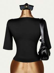Autumn Outfits For Women Black Classy Comfy Tops Daily Casual Sweat T-Shirt Women Going Out Work Outfits For Women Summer - Black - View 7