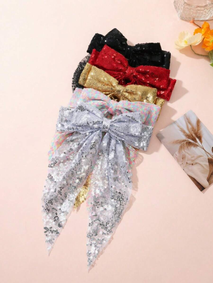 1pc Girls Glitter Bow Hair Clip, Suitable For Party, Wedding, Performance - Multicolor - View 1