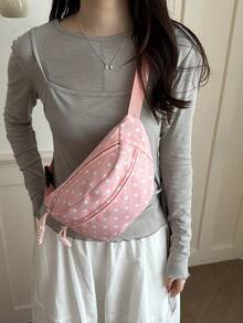 Bolso bandolera de nailon de moda, bolso de hombro de unicolor, bolso de hombro casual para mujer, adecuado para deportes al aire libre, bolso de cintura de estilo universitario para el prim - Rosa - Ver 7