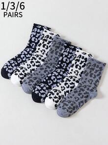 1/3/6 pares de calcetines con estampado de leopardo transpirables, aptos para el campus, la universidad, fiestas escolares, uso diario casual. Calcetines cómodos y suaves hasta el tobillo para hombres y mujeres - Multicolor - Ver 1