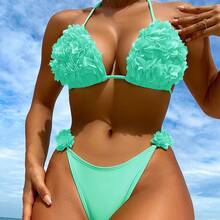 Petal Bikini Swimwear 2026 New Solid Color Tie-String Beach Bikini Two-Piece Swimsuit For Women - Fluorescent Green - View 3