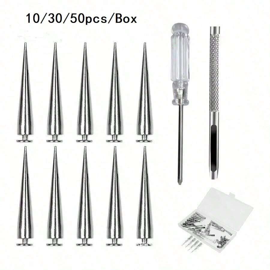 Pack Of 10/30/50pcs/Box Cone Spikes Screwback Studs For Punk Clothing And DIY Crafts - Multicolor - View 1