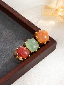 A 6-Piece Women's Vintage-Style Multi-Colored Gemstone Stacking Ring Set, Featuring A Unique Gold Ring, Suitable For Both Vacation And Everyday Wear. - Ancient Gold - View 11