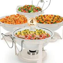 White Chafing Dishes For Buffet 4 Pack, 5QT 316 Stainless Steel Round Chafers And Buffet Warmers Sets With Lid Holder, Rolled Rim Process, Stackable Design, For Catering, Parties, Weddings - 白色可視蓋款 - 查看 2