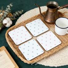 Fresh Mini Light Pink & Light Blue Small Heart Square Acrylic Coaster, White Background Full Print Tiny Hearts, Waterproof Non-Slip Heat-Resistant Tea Cup Coaster, Ins Gentle Cream Style Home Coffee Water Cup Coaster, Wedding, Valentine's Day Afternoon Tea Atmosphere Desktop Decoration Gift Souvenir - Multicolor - View 8