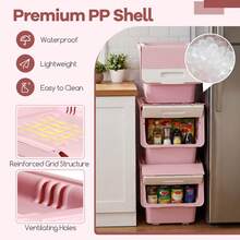 3 PCS Storage Bins On Wheels With Stay-Open Lid For Kitchen Bedroom Laundry Closet White + Gray/White + Natural/White + Pink - Pink - View 5