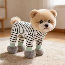 1 pièce de nouveaux vêtements pour animaux de compagnie, t-shirt à 4 pattes pour petits chiens comme le Teddy, le Spitz nain, le chat. Tenues décontractées d'intérieur et d'extérieur, vêtements de nuit respirants et confortables pour le printemps, l'automne et l'hiver - Noir et Blanc - Voir 8