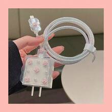 5 piezas Protector de cable de datos con forma de flor/cereza, carga rápida 20W para Apple 15 Pro Max, 14, 13, 12, 11, funda blanda, mejor opción para regalo de amigos - Rosa - Ver 9