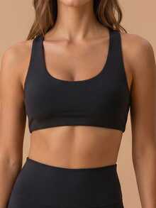 ATTRACO Women's Criss-Cross Heart Racerback Sports Bra, Yoga Padded Crop Top For Workout - Black - View 4