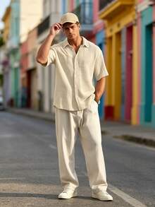 Men's Casual Short-Sleeve Shirt, Loose And Lightweight In Cotton, Basic Style For Summer - Khaki - View 5