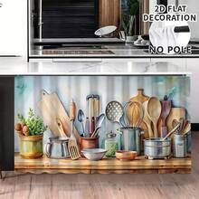 1 pieza, Decoración del hogar, Falda de mesa con estampado de cocina, Cortina pequeña de cocina, Cortina de cubierta de gabinete de cocina, Con agujeros para cortina, Fácil de colgar, Rectangular, Tejido a máquina, Lavable a máquina, Decoración y accesorios de cocina, Perfecto para gabinetes de cocina y decoración del hogar - Multicolor - Ver 3