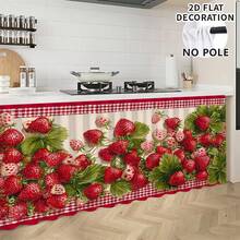 1pc, Home Decor, Strawberry Pattern Printed Table Skirt, Kitchen Small Curtain, Kitchen Cabinet Cover, With Curtain Holes, Easy To Hang, Rectangular, Machine Woven, Machine Washable, Kitchen Decoration And Accessories, Perfect For Kitchen Cabinets And Home Decor - Multicolor - View 4