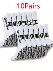 6 Pairs Men's Soccer Socks, Short Thick Terry Cloth Low-Cut High-Cut Couple Anti-Slip Socks, Mid-Calf Sports Socks, Durable, Autumn Socks 1/2/3/4/5/6 Pairs, Breathable - White - View 9