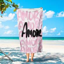 Amore 字母印花超細纖維沙灘巾，吸水快乾無毛屑浴巾，海邊游泳度假毛巾 - A - 查看 6