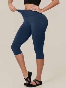 TimeOff Women's 1pc Solid Color Tummy Control Butt Lifting Slimming Sports Mid-Length Shorts - Navy Blue - View 3