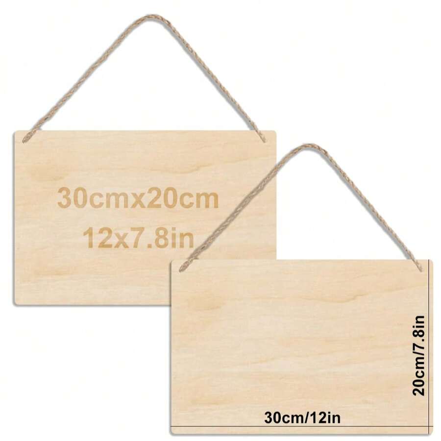 30x20cm/12x7.8in Unfinished Basswood Blank Rectangular Hanging Wooden Sign DIY Craft Project Wood Plaque With Rope Door Wall Decor 2/4/8pcs - 30x20cm/12x7.8in - View 1