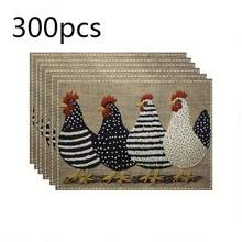 Multi-Pack Farm Chicken Placemats In 2 Styles: Red Checkered & Linen Embroidered. 100% Polyester, Non-Slip, Heat-Resistant, Easy To Clean. Ideal For Farmhouse Kitchens, Meals And Gatherings. - Multicolor - View 13