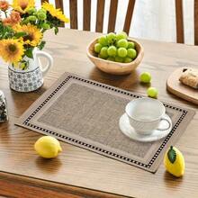 Multi-Pack Linen-Style Placemats With Classic Border Designs. 100% Polyester, Non-Slip, Heat-Resistant, Easy To Clean. Neutral Tone, Perfect For Everyday Meals And Home Decor. - Multicolor - View 7