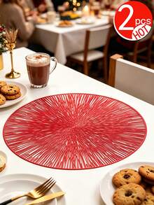 2/12 peças Jogo Americano Redondo de 15" com Padrão de Fogos de Artifício em Folha de Ouro, Material (PVC), Design Vazado com Estampa Dourada, à Prova d'Água, Lavável, Fácil de Limpar, Antiderrapante, Resistente ao Calor, para Decoração de Ambiente, Mesa de Jantar, Decoração Doméstica, Adequado para Feriados, Festas, Aniversários, Casamentos e Jantares - Multicolorido - Visão 12